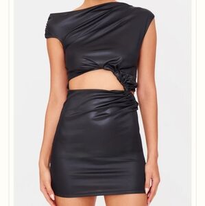 Black Foil Cut Out Twist Mini Dress